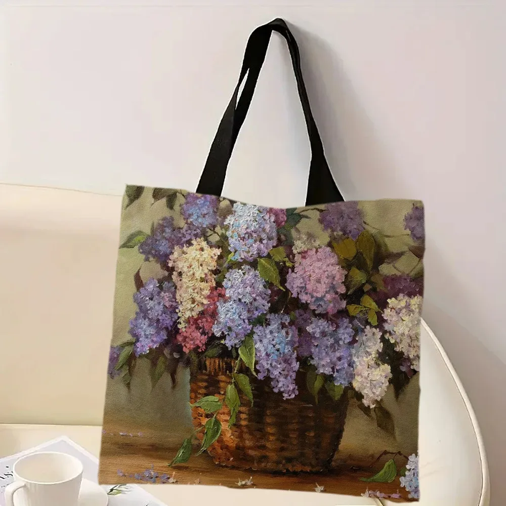 sac fourre-tout imprimé floral, sac à main réutilisable à la mode, sac à bandoulière multifonctionnel, sac de rangement imprimé pour femmes 40x40cm