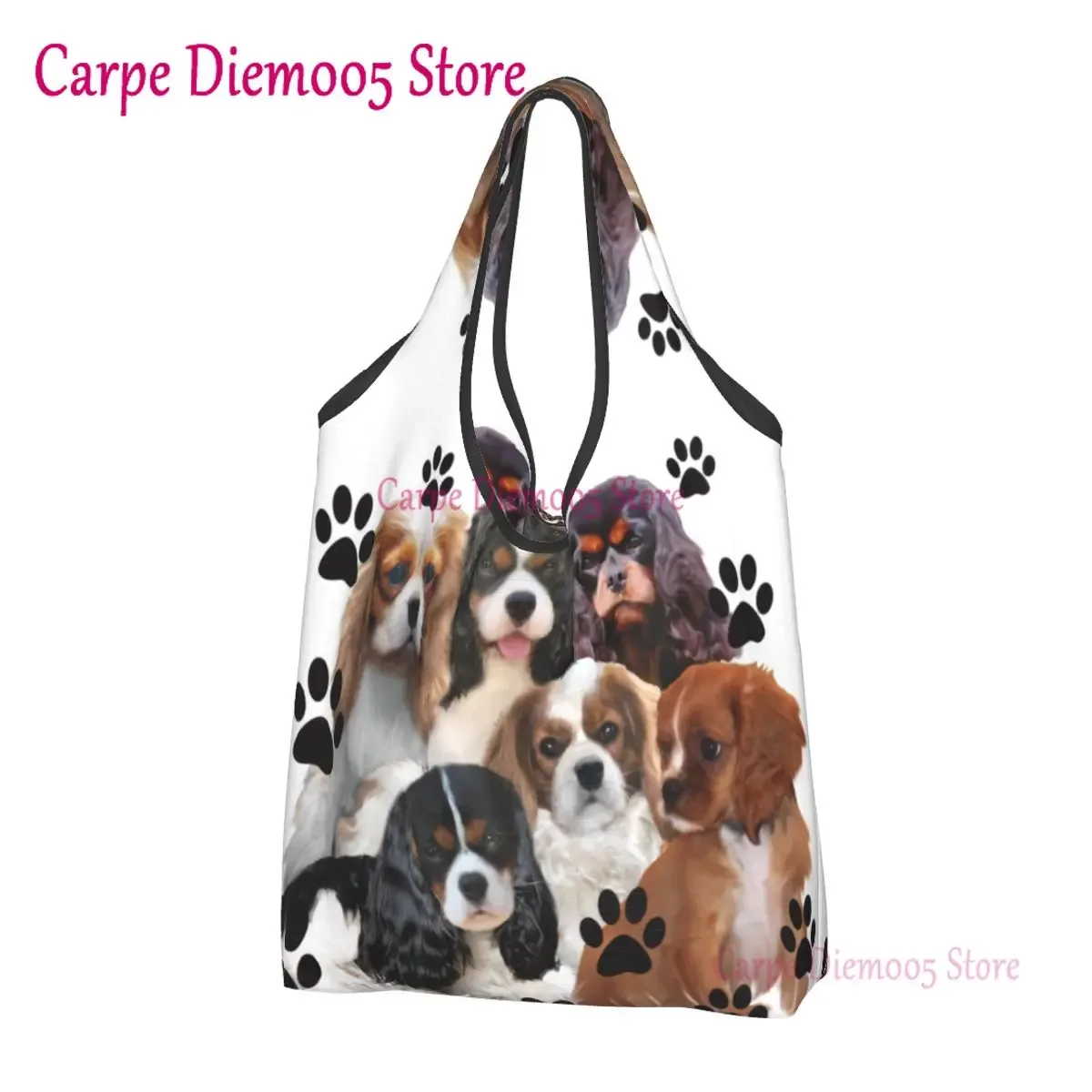 Cavalier King Charles épagneul groupe familial épicerie sac fourre-tout Kawaii chien épaule Shopper sacs grande capacité sacs à main