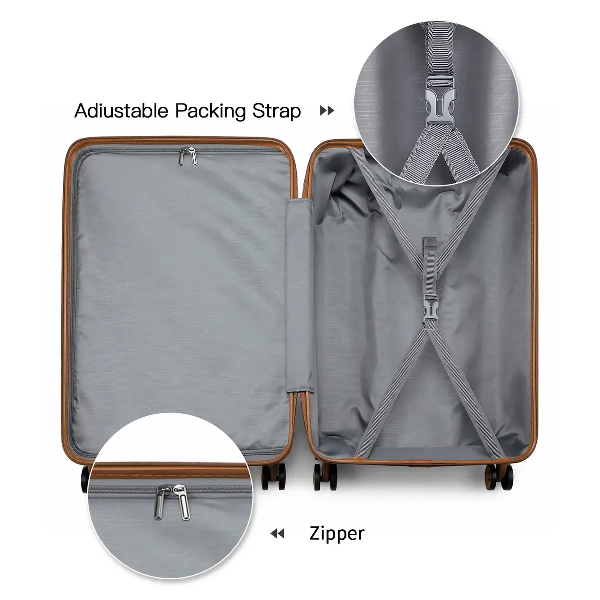 kono 4 pièces coffre dur coffre ensemble léger abs roues jumelles chariots tsa serrure valise ensemble s-m-l-xl
