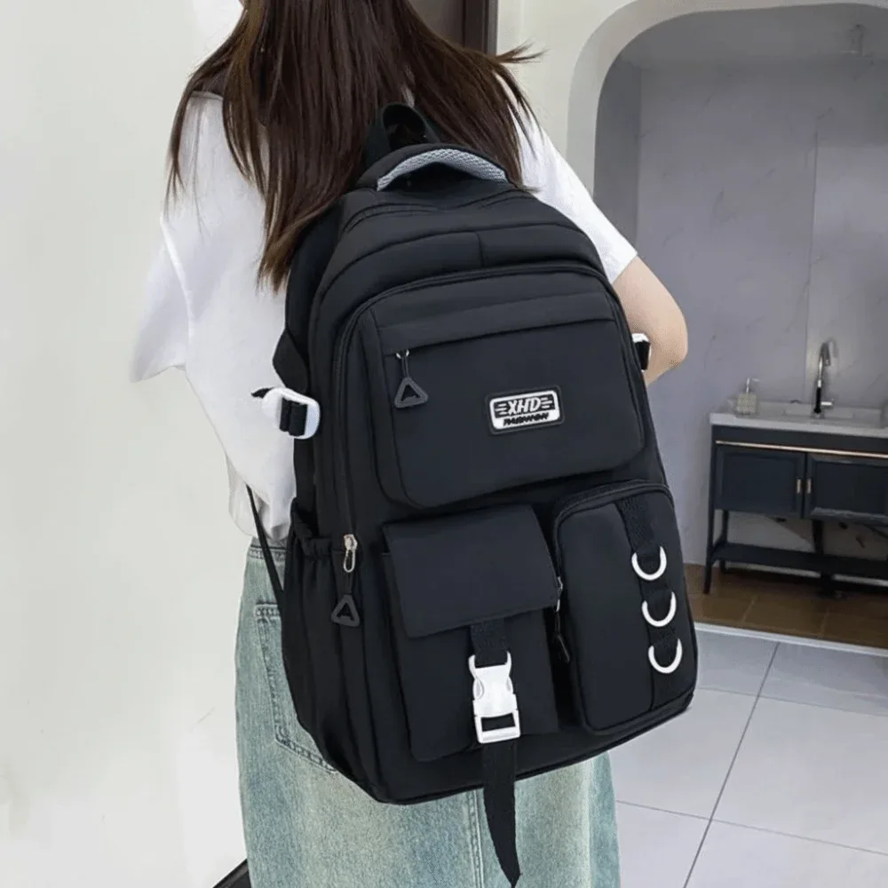 sac à dos scolaire en nylon grande capacité, multi-poches, pour ordinateur portable, résistant à l'eau, bretelles rembourrées réglables
