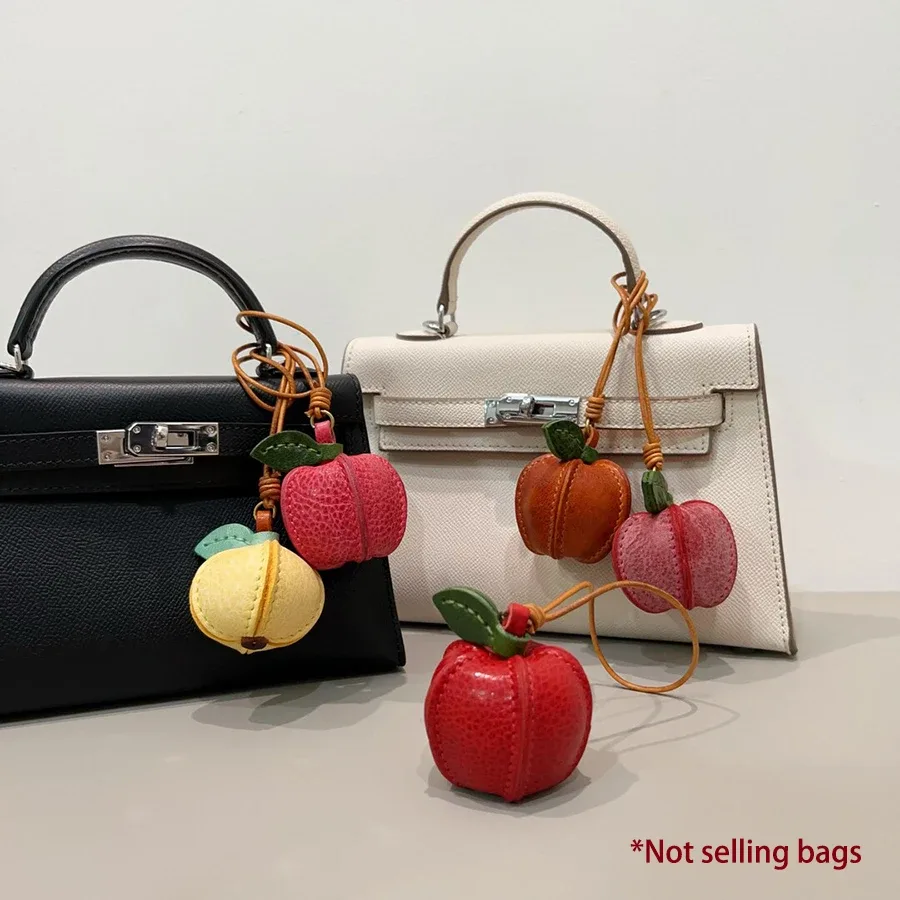 pendentifs en cuir véritable faits à la main pour sacs, sacs à main, sacs à dos, breloques mignonnes en cuir, accessoires porte-clés fruits