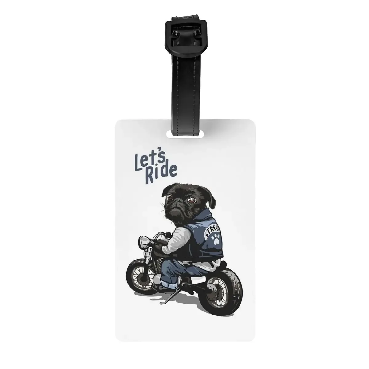 étiquettes à bagages pour moto, grand véhicule, chien pug noir, étiquettes de voyage pour valise, étiquette de bagage, porte-étiquette, identifiant, nom, adresse