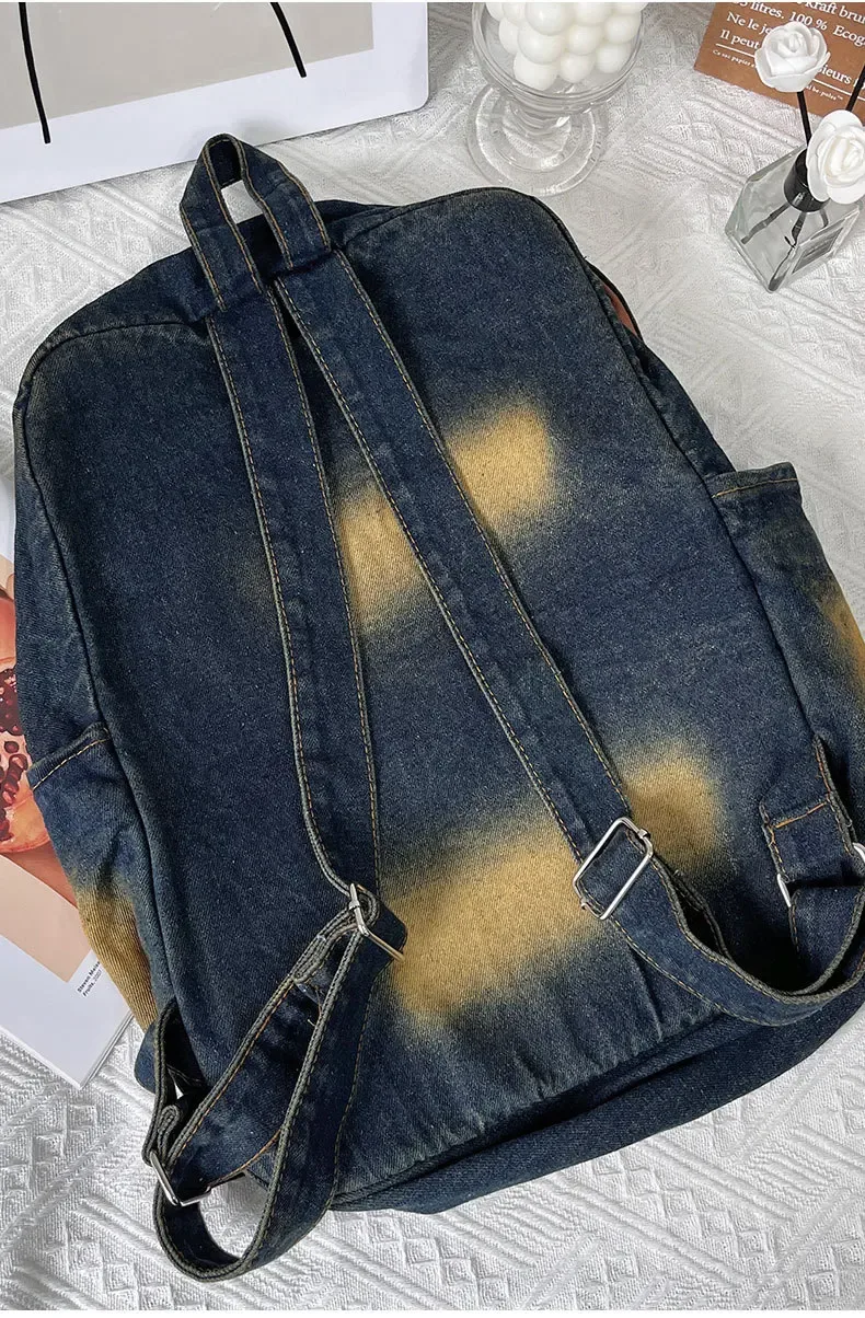 sac à dos en jean délavé grande capacité pour femme, style y2k, tendance, sac de voyage, sac à dos décontracté pour filles, sac de navetteur