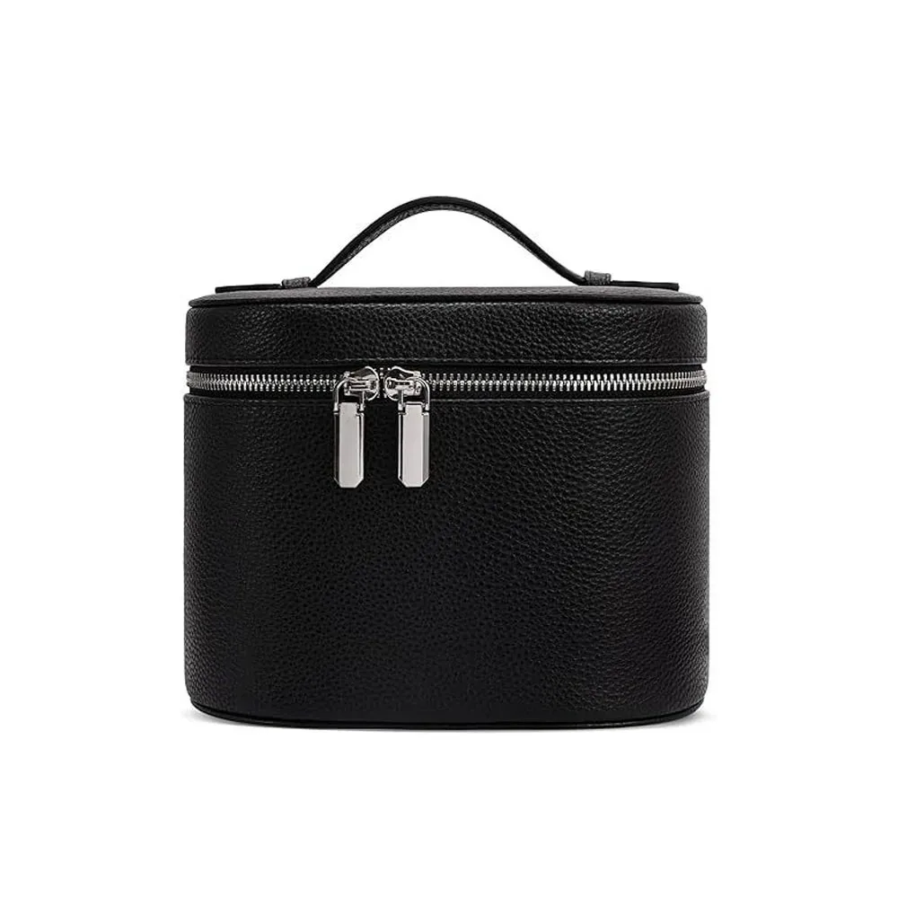 organisateur voyage polyester marron bleu noir texturé ovale compartiments poignée supérieure cosmétiques bijoux articles toilette