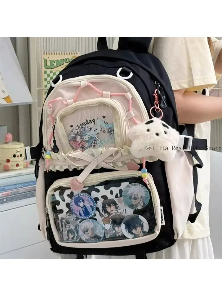 sac à dos ita transparent italife dopamine anmie pour femme, idéal pour la rentrée scolaire, style japonais, avec grandes volants et nœuds pour l'affichage des badges h259