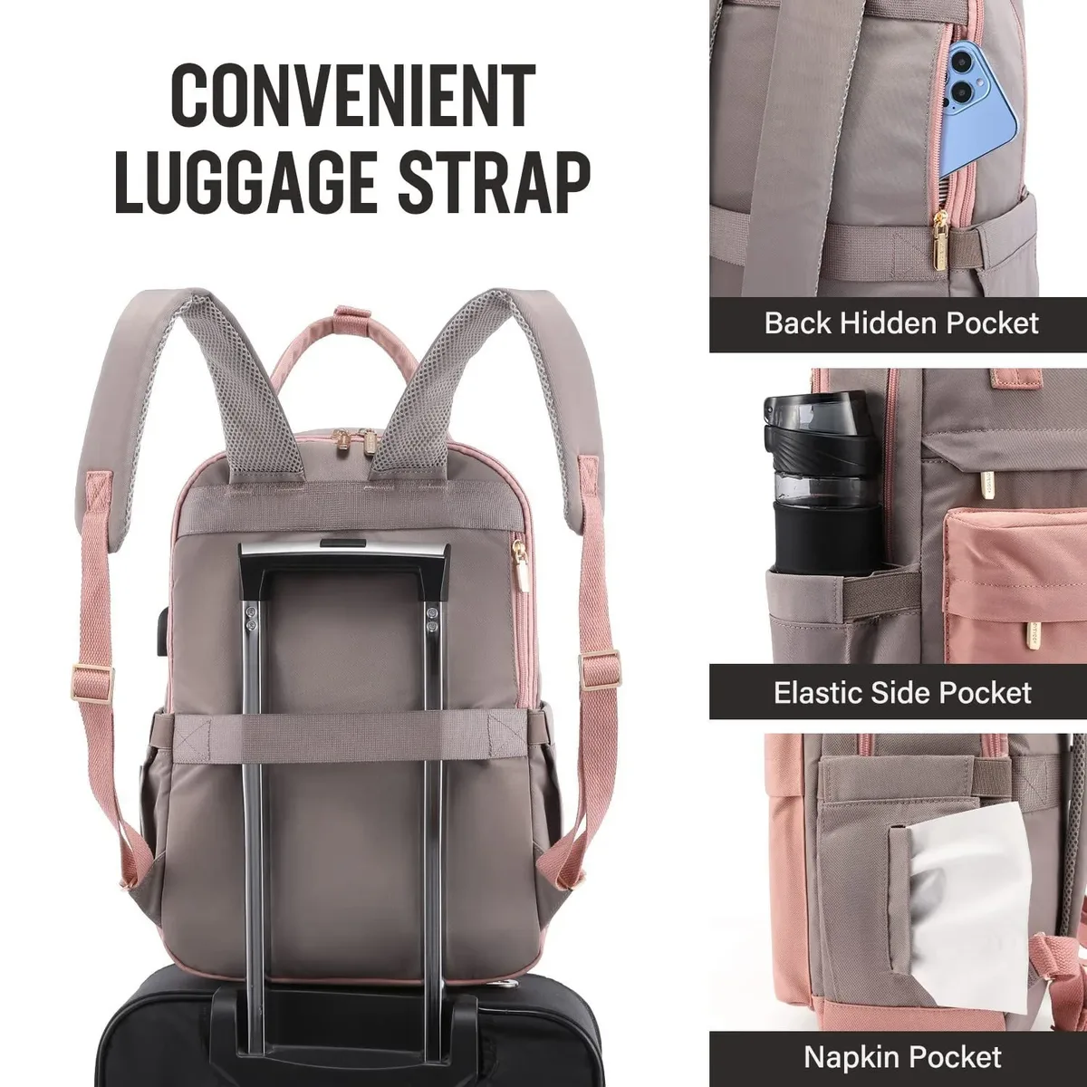 sac dos oxford université cache-mire beige grande capacité compartiments ordinateur portable ceinture coussin air voyage décontracté
