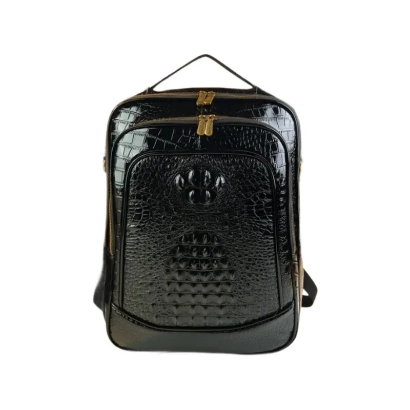 sac à dos de luxe pour ordinateur portable, texture crocodile brillant, sac de voyage de grande capacité, sac à dos d'école durable unisexe