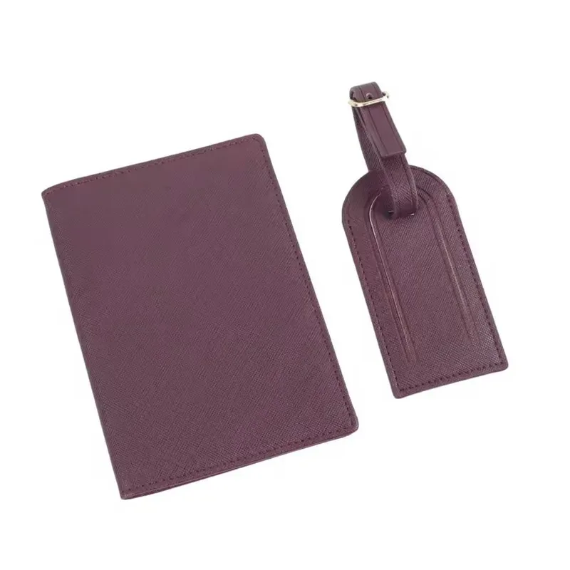 couverture de passeport en cuir saffiano avec initiales personnalisées gratuites, ensemble d'étiquettes de bagages, porte-passeport, étiquette de valise de voyage, accessoires de voyage