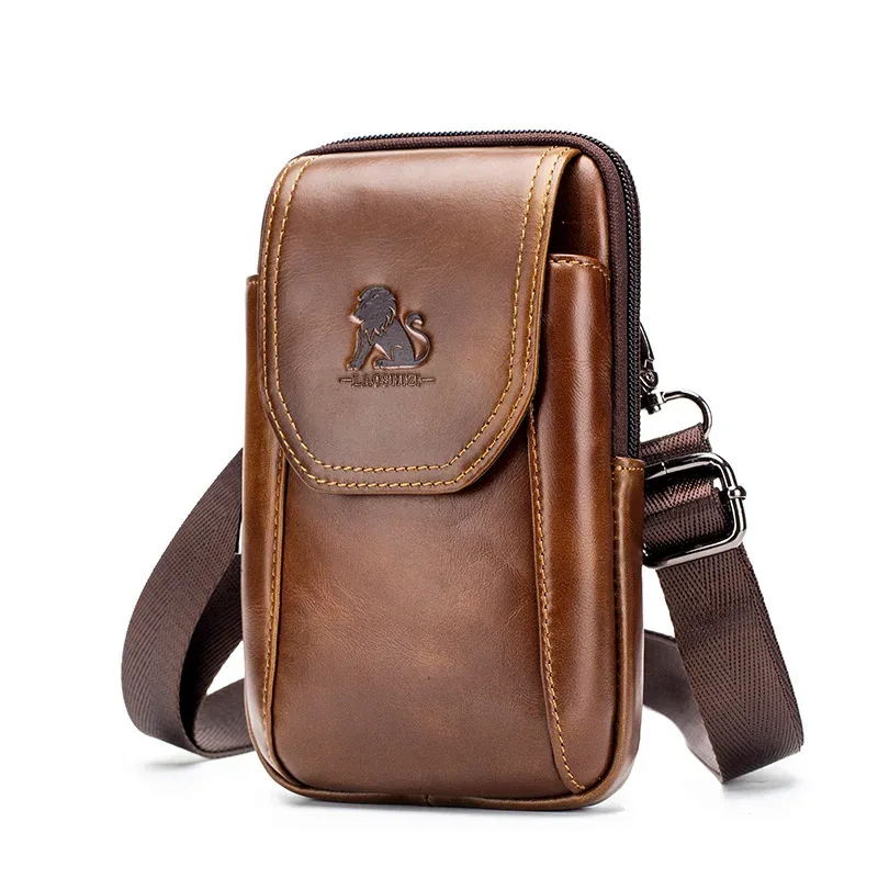 sac banane en cuir véritable authentique pour homme, style usé avec crochets, sacoche pour téléphone