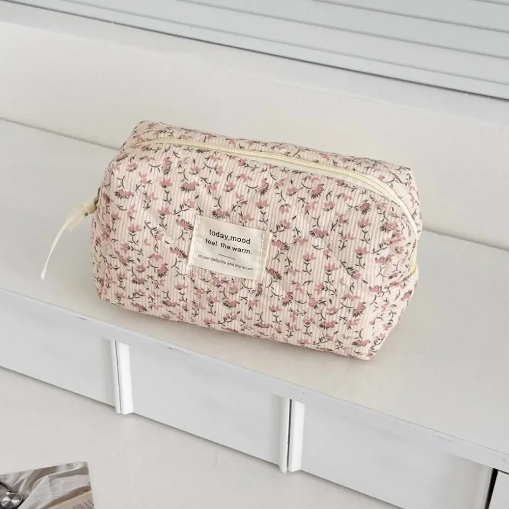 organisateur cosmétique esthétique en velours côtelé doux, pochette de soins de la peau à fermeture éclair de grande capacité, trousse de toilette pour cosmétiques