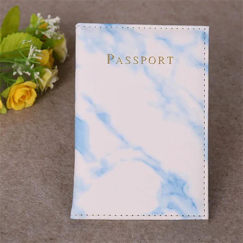mode femmes hommes passeport couverture en cuir pu marbre style voyage id carte de crédit porte-passeport paquet portefeuille sac à main sacs pochette