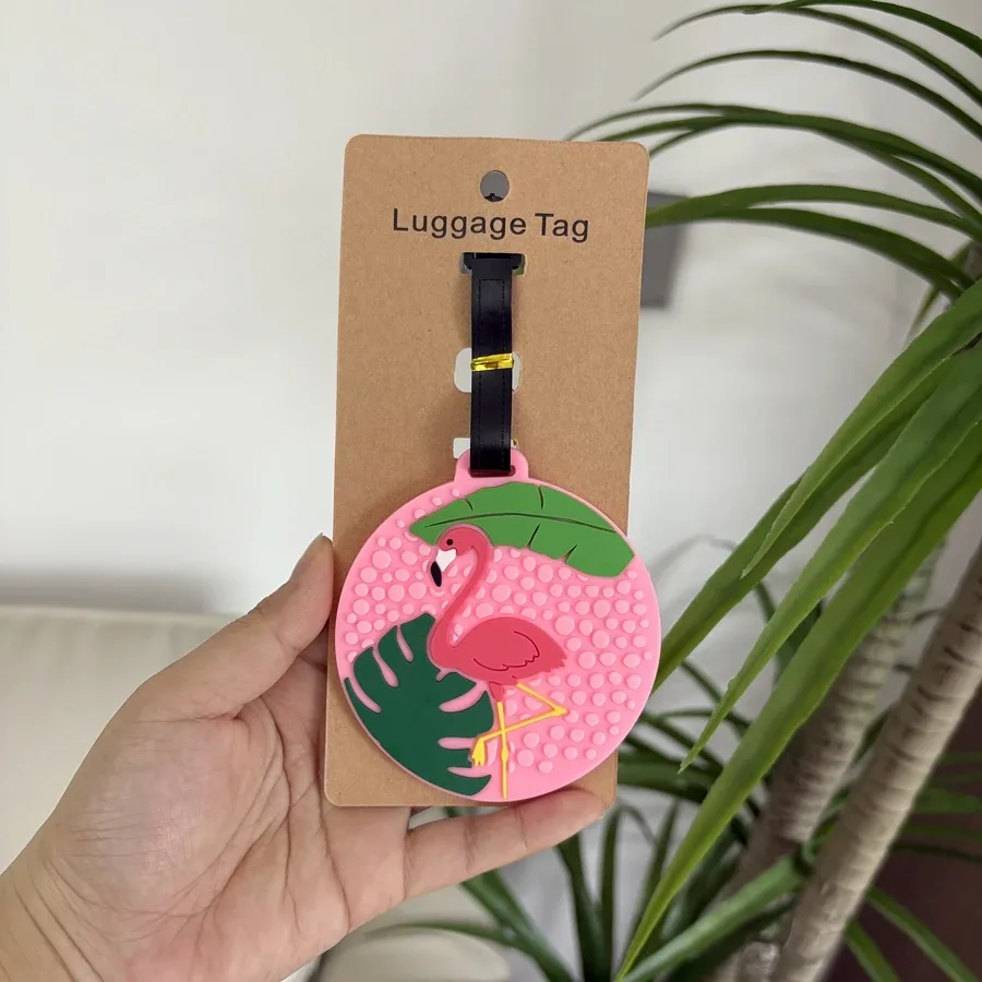 étiquette de bagage rose ananas flamant rose, étiquette de contrôle de voyage, carte d'information intégrée, carte arrière en carton disponible pour super, 1/2 pièces