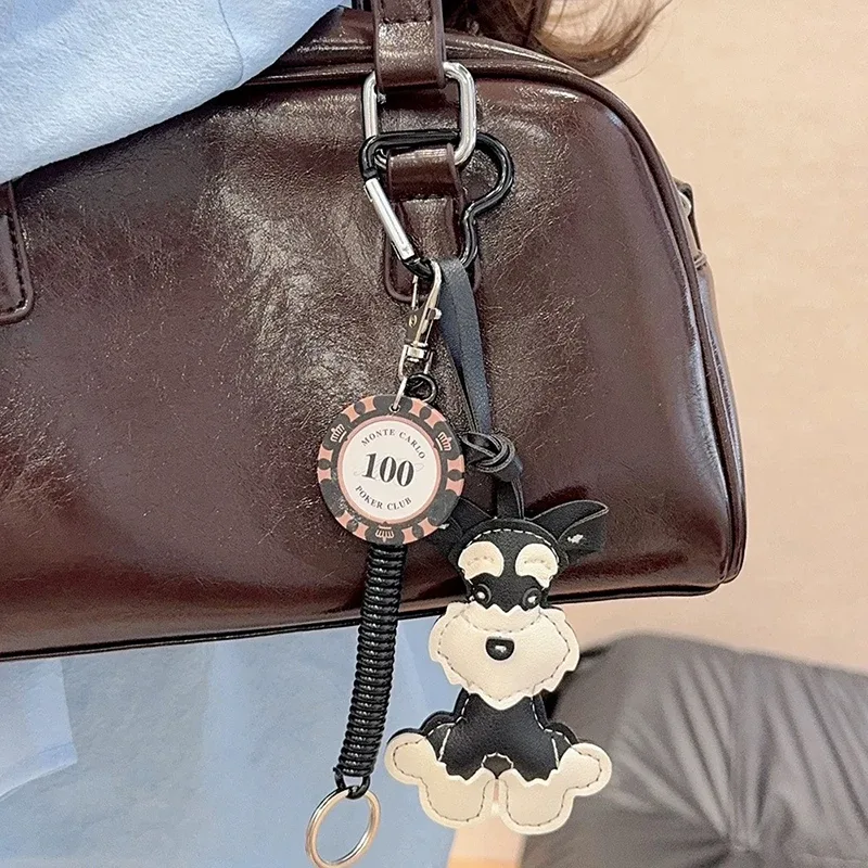dessin animé animaux mignons schnauzer lanière sac pendentif en cuir pu sac à dos pendentif porte-clés pour les femmes cadeau d'anniversaire