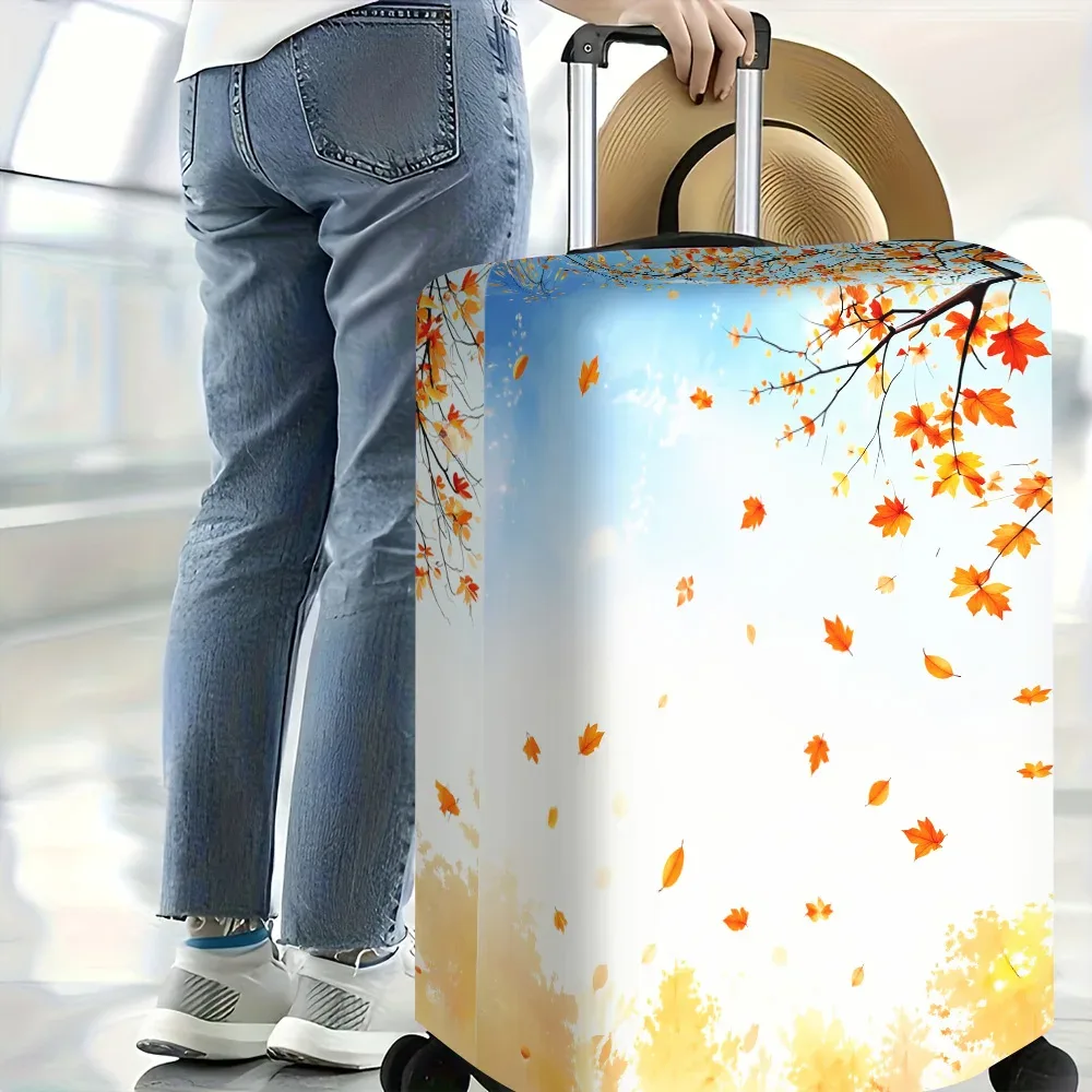 housse valise polyester motif feuilles automnales orange jaune fonds bleu ciels format moyen protection voyage