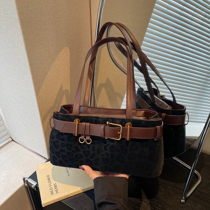 sac fourre-tout imprimé léopard pour femmes, grand sac à main rectangulaire en cuir pu, sac à bandoulière vintage de grande capacité, sac de travail décontracté pour les déplacements