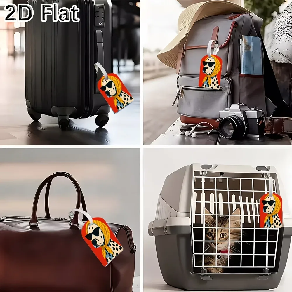étiquette de bagage chien dalmatien avec foulard et lunettes de soleil imprimées, étiquette de voyage pour identification de valise, cadeaux de voyage