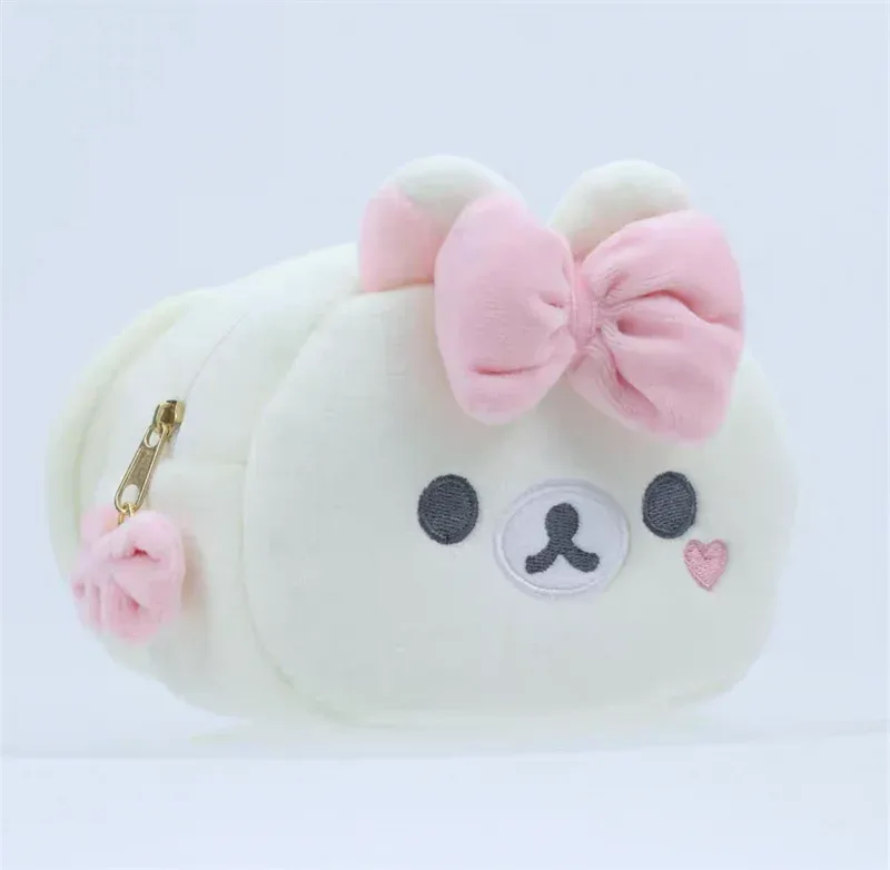 rilakkuma korilakkuma bow sac de maquillage en peluche avec miroir organisateur de rangement anime ours kawaii mignon voyage sac cosmétique pochette