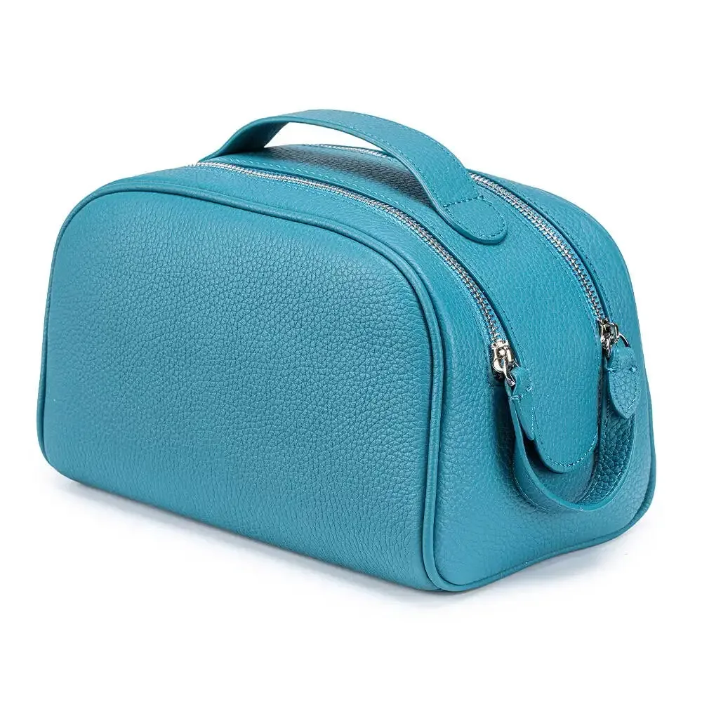 trousse de toilette en cuir grainé pour femme, grande capacité, avec poignée, idéale pour les voyages et l'usage quotidien