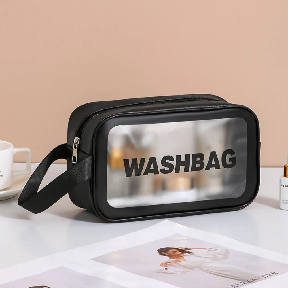 sac cosmétique 2 en 1, sac transparent pour soins de la peau, grande capacité, pvc semi-transparent givré, sac de rangement portable, pu 1/3 pièce