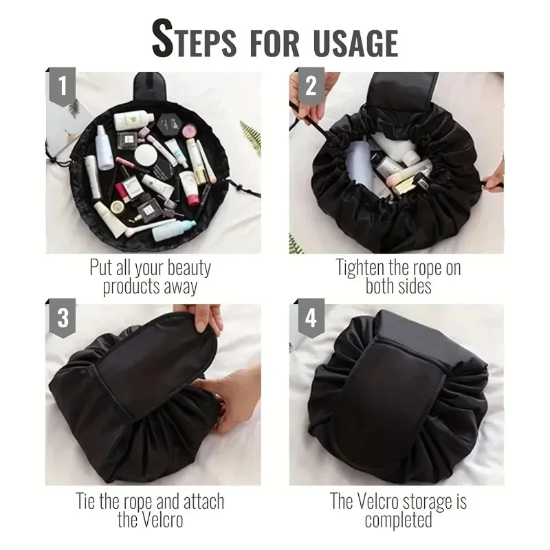 sac de maquillage à cordon de serrage, sac de rangement de voyage portable, sac de lavage pliable imperméable de grande capacité, sac de rangement pour maquillage