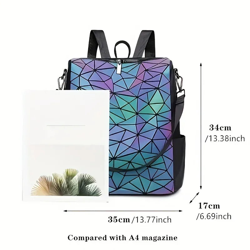 sac à dos lumineux tendance pour femmes, en pvc holographique, géométrique, pour adolescentes, sac de voyage mochila feminina
