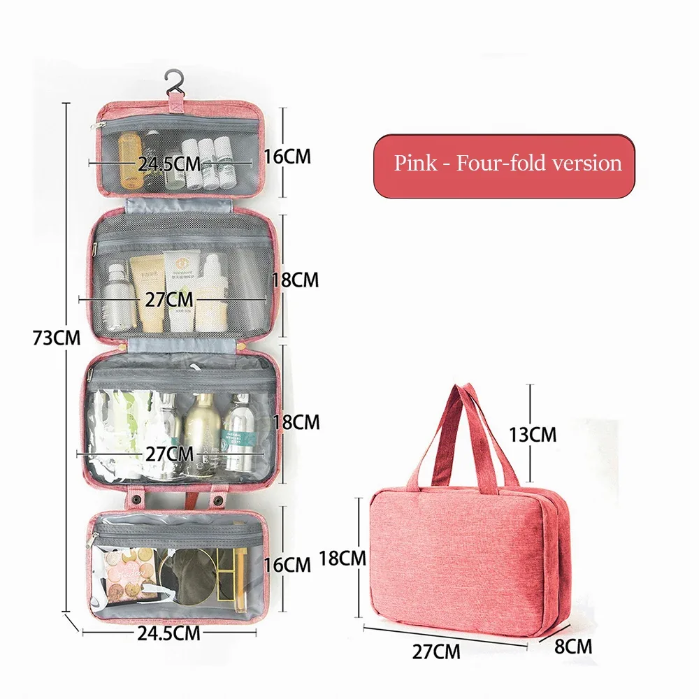 trousse de toilette cosmétique multifonctionnelle, 4 plis, résistante à l'eau, séparation sèche et humide, portable pour voyage, pinceaux cosmétiques, articles de toilette