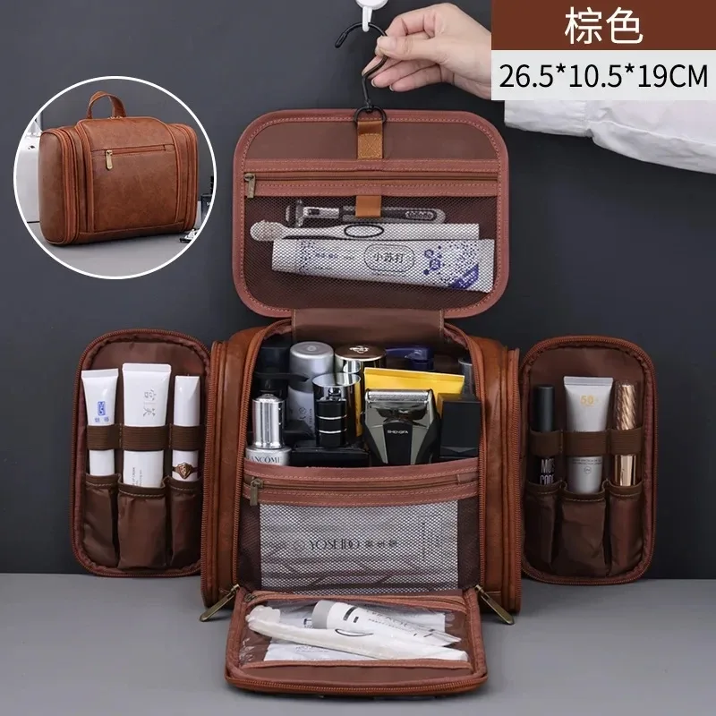 grande trousse de maquillage en cuir pu, organiseur de cosmétiques de voyage, pochette de toilette multifonctionnelle, étui de rangement imperméable pour unisexe