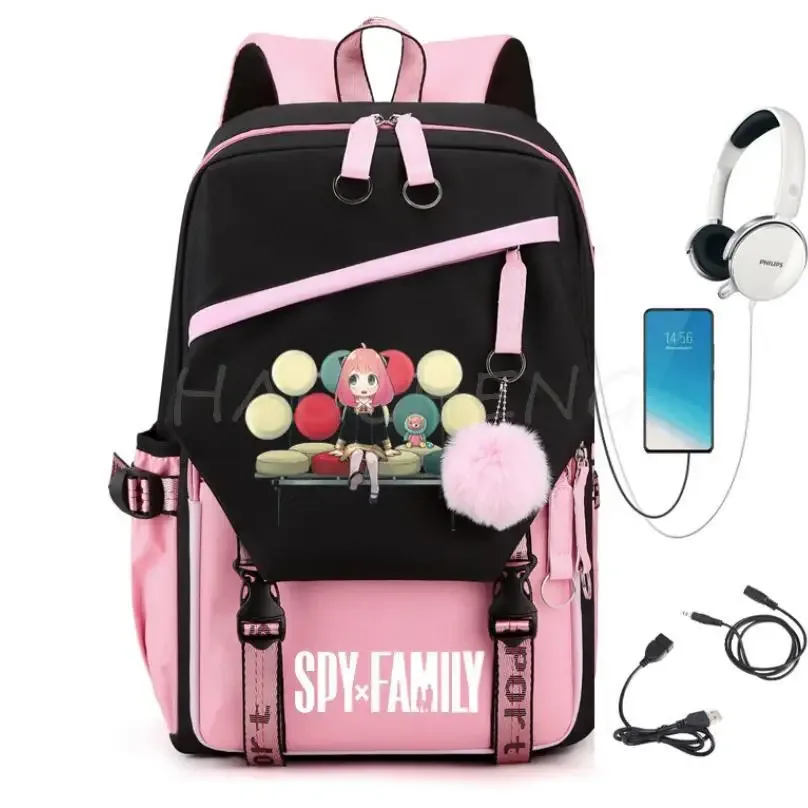 sac à dos familial éventuelles y x pour adolescents, charge usb, rose, voyage, sac à dos en toile pour étudiants, anya forger, cartables pour garçons et filles