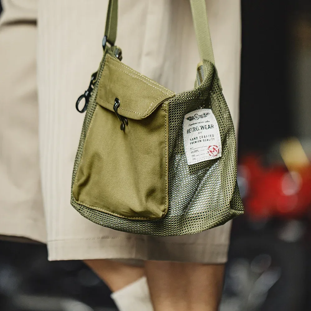 Maden – sac à bandoulière vert d'extérieur pour hommes, sacoche d'été légère en maille avec sangle réglable, pochette pour téléphone pour la randonnée et le quotidien