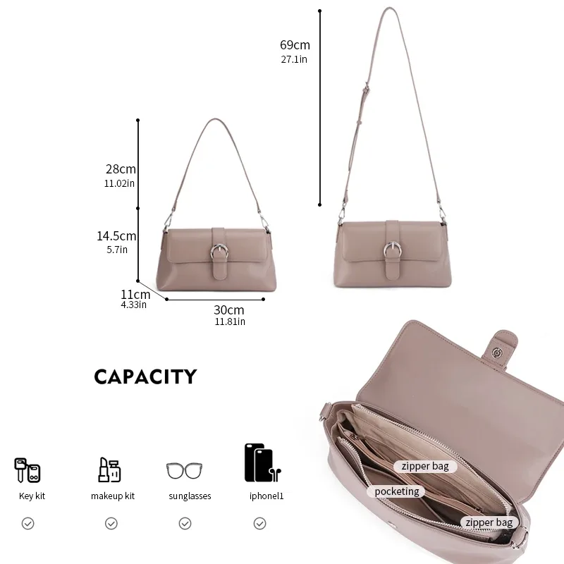 sac bandoulière léger en cuir véritable pour femme, couleur unie, petit sac à l'épaule de luxe, sac messager léger de créateur