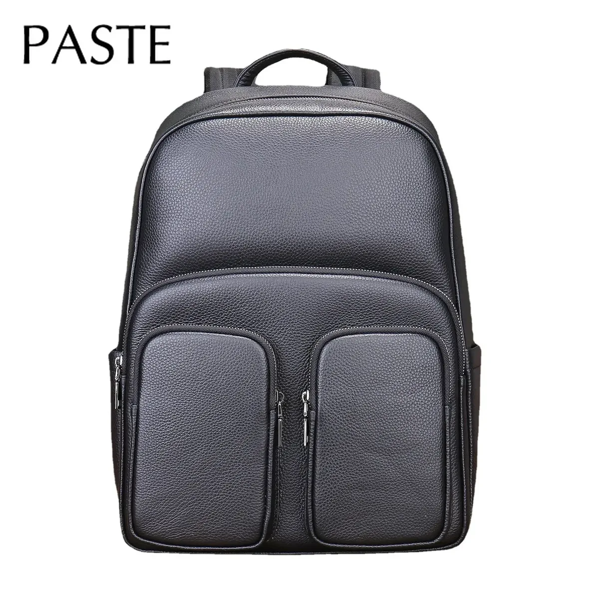 sac à dos simple en cuir de vache pour homme, noir, grande capacité, nouveau style, 15.6 pouces, pour le travail au bureau