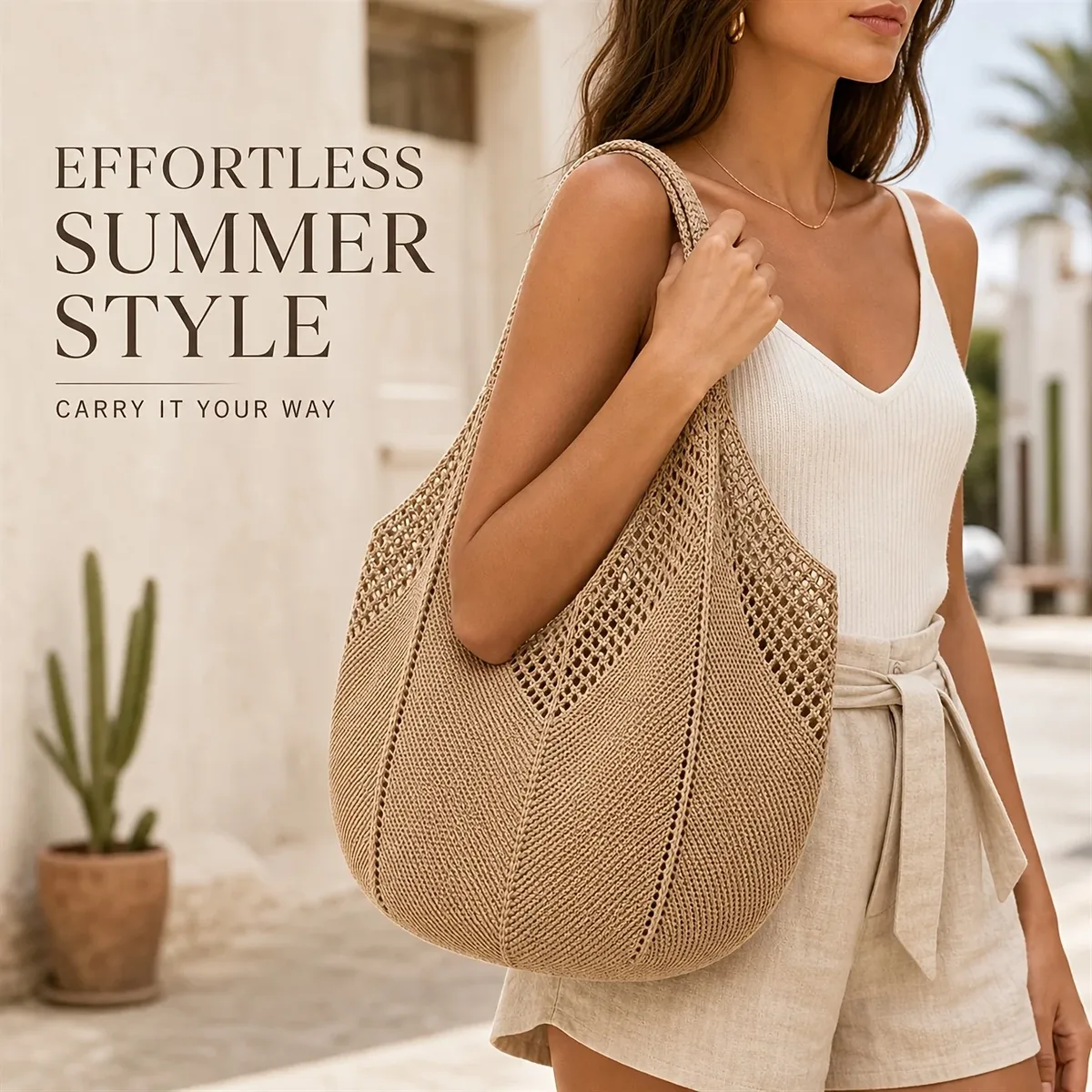 sac fourre-tout léger en tricot ajouré grande capacité, sac à bandoulière au crochet pour la plage, les voyages, l'école, cadeau de fête des mères pour maman