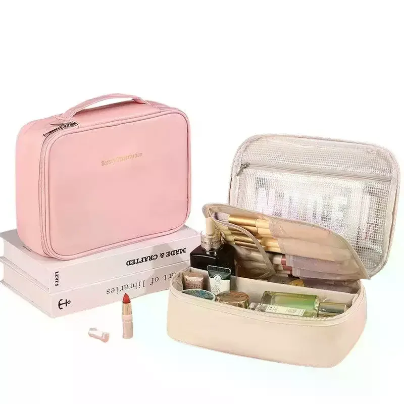 sac à cosmétiques pour femmes, trousse de maquillage à double couche, grande capacité, organiseur de cosmétiques de luxe, essentiels de voyage, sac à cosmétiques pour femmes