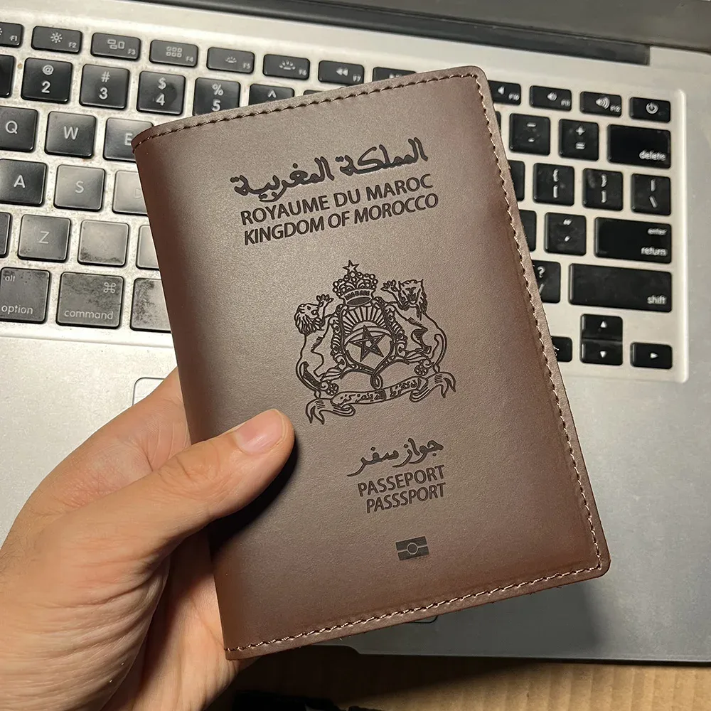 couverture de passeport du royaume du maroc faite à la main, porte-passeport marocain en cuir véritable