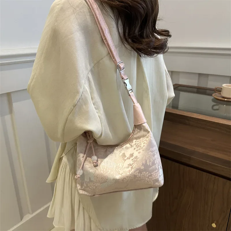 sacs de luxe design femme doux broderie sac à bandoulière texture en nylon perle pendentif bandoulière sac à main seau sac à main femmes fille