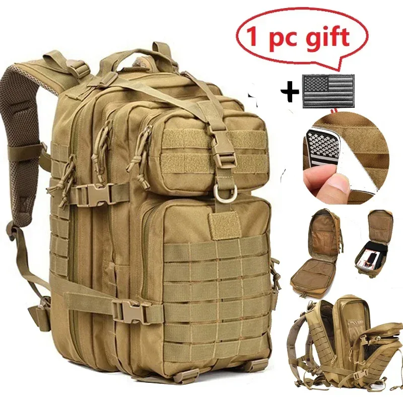 Sac Dos Nylon Tactique Camouflage Beige Bleu Vert Rose 50L Randonnée Camping Sport Extérieur