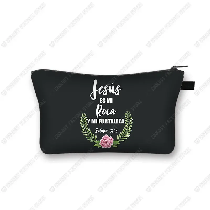 trousse à cosmétiques avec verset de la bible chrétienne en espagnol, trousse de maquillage, trousse de beauté, trousse de toilette
