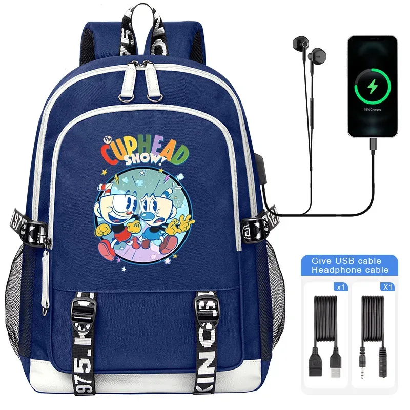 sacoche nylon illustrations cuphead dessin animé noir blanc gris ordinateur portable adolescents étudiants voyager capacité haute bandoulière souple
