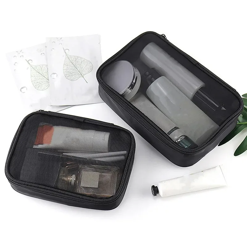 femmes mode sac de maquillage femmes couleur unie fermeture éclair sac cosmétique maille transparent décontracté voyage portable mini lavage sacs de rangement