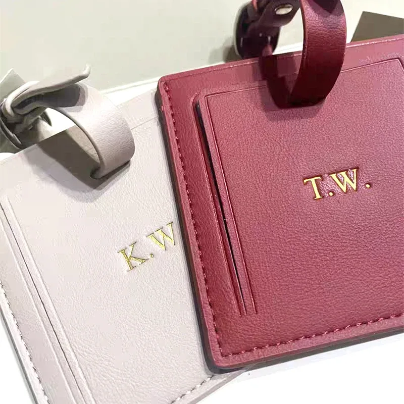 étiquette de bagage carrée en cuir véritable pour voyage, gravure, nom personnalisé, étiquette de valise ronde de luxe, sac à main pour femme, pendentif à breloque, cadeau