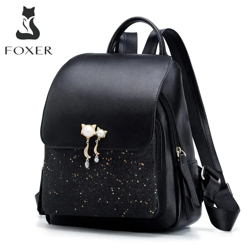 sac à dos femme foxer 2026 tendance avec sequins, pendentif chat, antivol, grande capacité, pour étudiante, trajets quotidiens et voyages