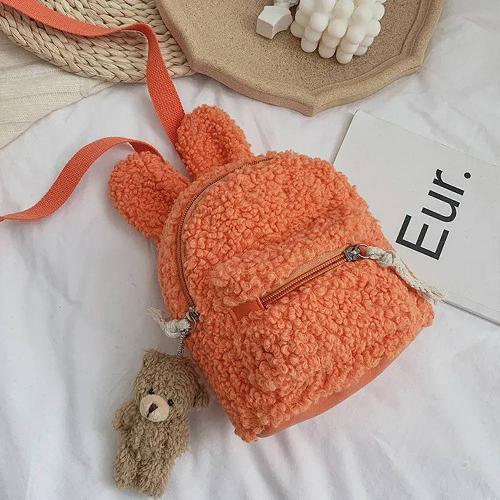 sac à dos en peluche pour enfants en bas âge, sac d'école de maternelle avec oreilles de lapin mignonnes, sac de jour en polaire chaude d'hiver, sac de voyage en plein air pour garçons et filles