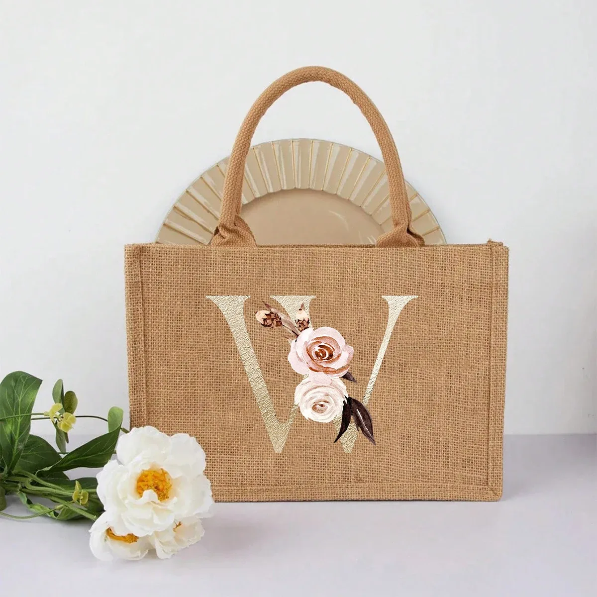 nouveau sac à main élégant en lin à motif lettres dorées, sac à main portable multifonctionnel, sac en lin, sac à main simple grande capacité, sac de rangement décontracté portable, sac de courses multifonctionnel, nouveau design, grande capacité, parfait pour le shopping