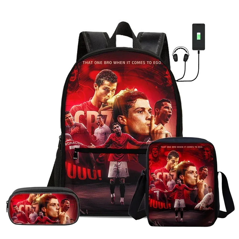 sac dos nylon motifs football noirs couleurs vivaces bandoulière arquée interface usb usage voyage