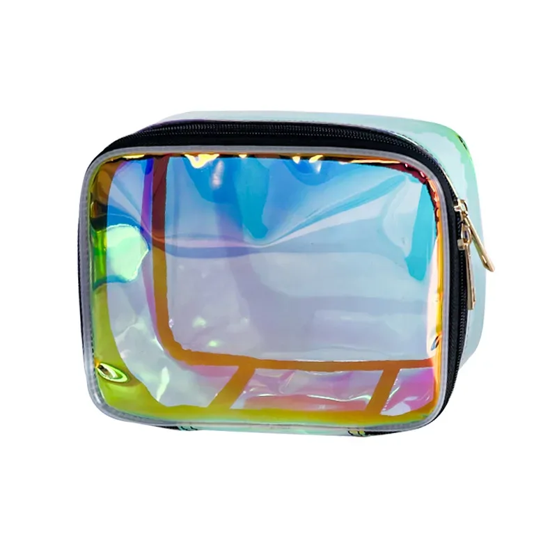 nouveauté sacs à cosmétiques irisés holographiques clairs sac de toilette de voyage étanche holographique transparent