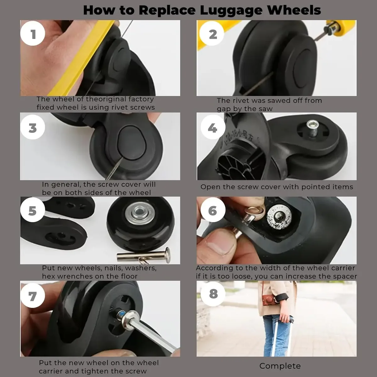 roues de remplacement de valise à bagages, kits de réparation de roulements de roulettes en pu 50x18mm, roues de remplacement d'étagère pour bagages 4/2 pièces