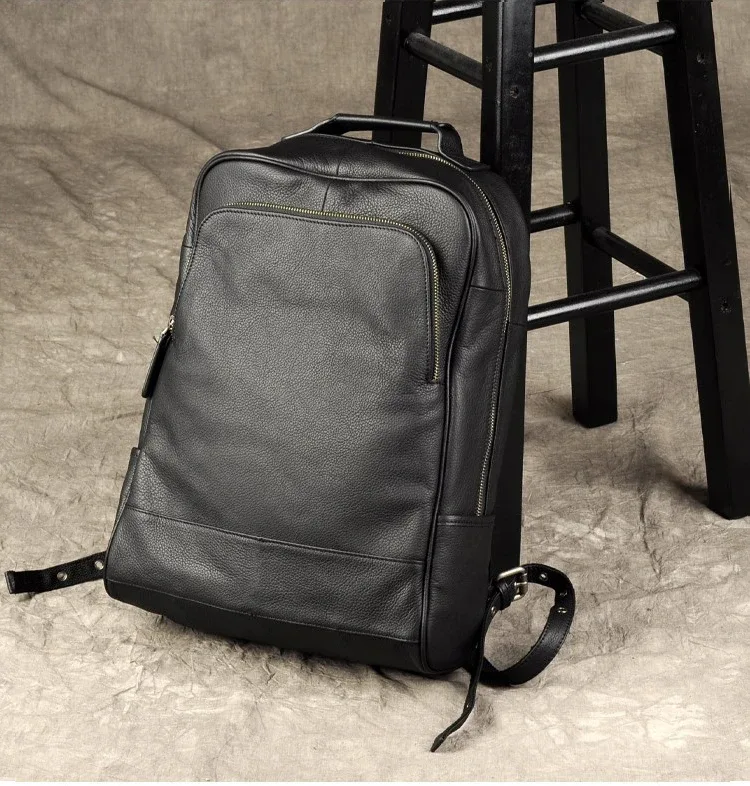 sac à dos en cuir véritable de haute qualité, modèle tendance pour hommes, sac à dos pour étudiants, sac d’école, sac à dos pour un usage quotidien, grand sac à dos noir.