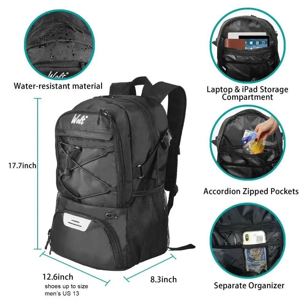 sac à dos de basket-ball de grande capacité, compartiment pour chaussures, porte-balle séparé, sac à dos de ballon de football, sac de sport respirant et étanche
