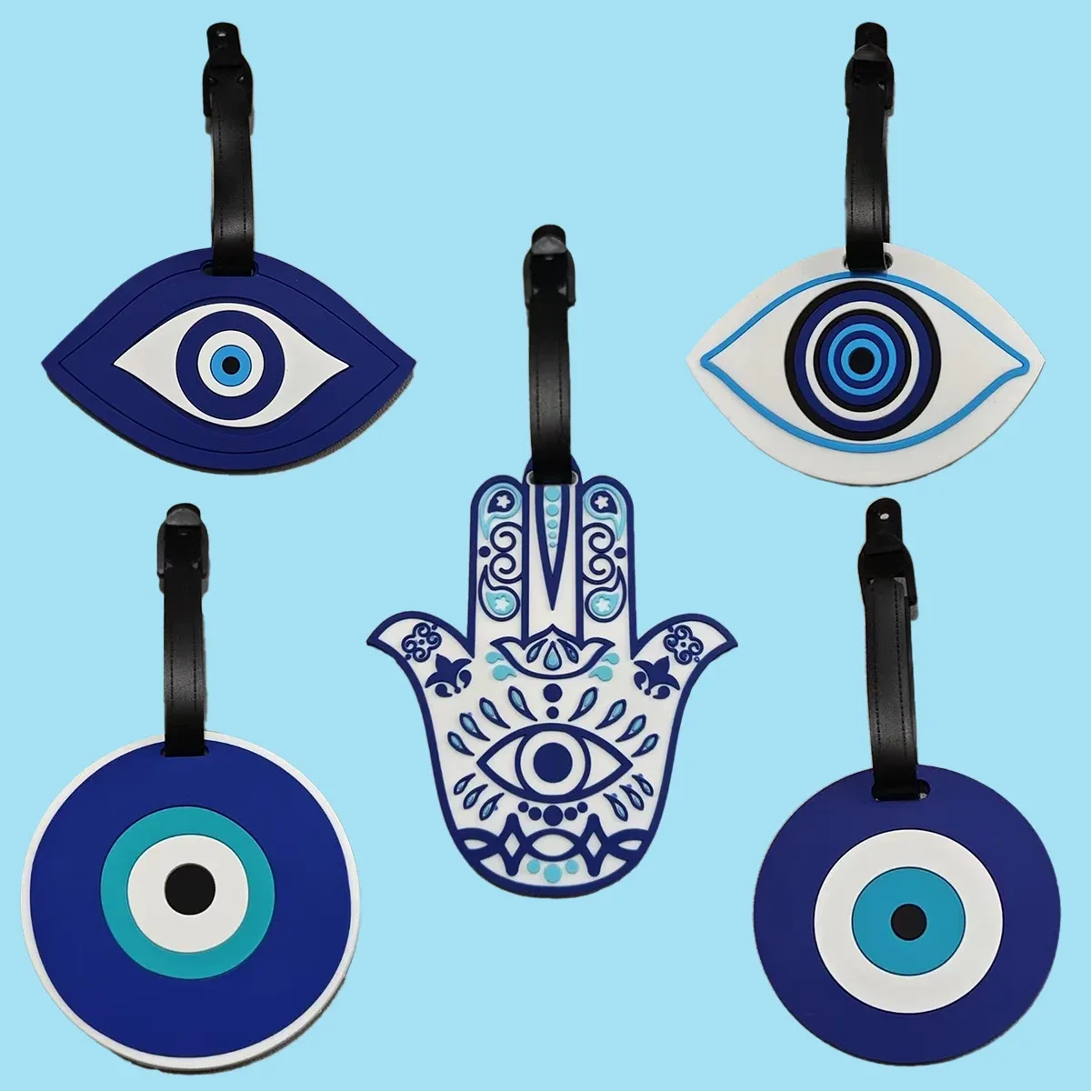 étiquette de bagage créative à motif d'oeil de main de fatima, étiquette de bagage d'enregistrement d'aéroport, accessoire de voyage pour éviter la perte.-zmt
