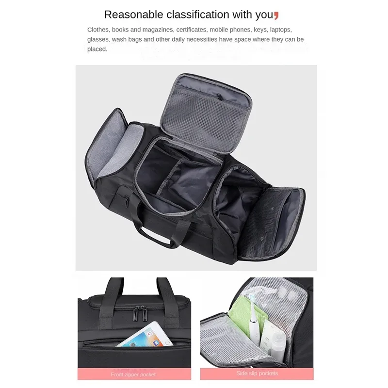 sac de voyage grande capacité avec logo personnalisé pour hommes, sac de sport imperméable pour les voyages en plein air, sac à dos avec compartiment à chaussures et possibilité d'impression de nom.